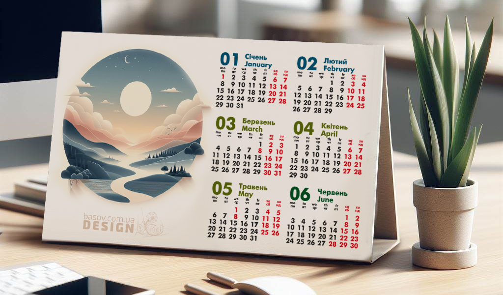 Календарі настільні з гарним дизайном завантажити та роздрукувати безкоштовно!