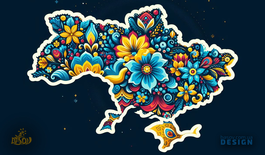 Безкоштовні стилізовані мапи України з квітів та візерунків у векторному форматі